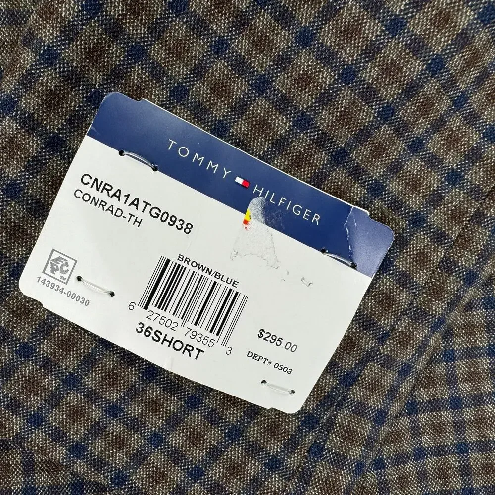 Tommy Hilfiger Mens Modern Fit Conrad Check Plaid Sport Coat Brown Blue 36S